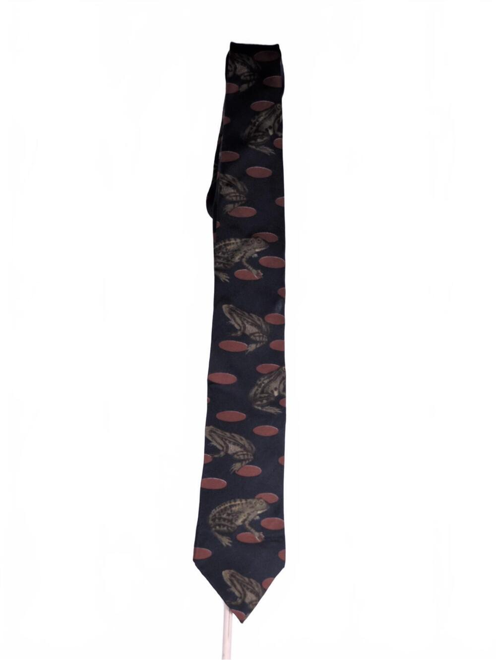 Men's Novelty Frog Pattern Black Tie with Brown Oval Accents